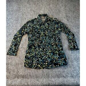 J Jill Cotton Corduroy Button Shirt XS Green Peplum Back Boho Retro Goblincore